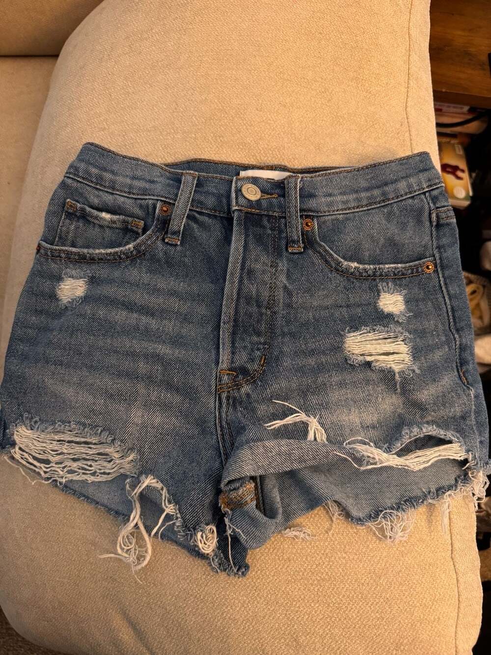 RSQ High Rise Vintage A-Line Denim Shorts Medium Wash Distressed